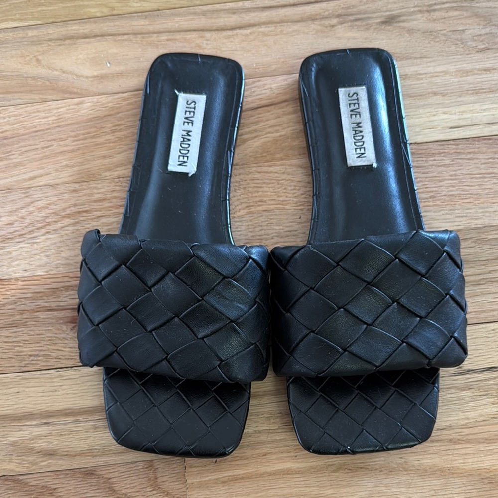 Steve Madden Black Woven Slide Sandals